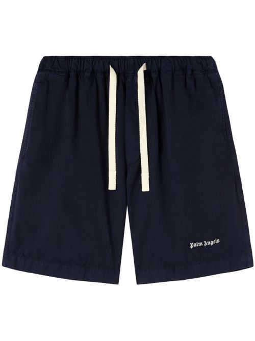 Navy blue cotton logo print shorts PALM ANGELS | PMCB051S24FAB0034603